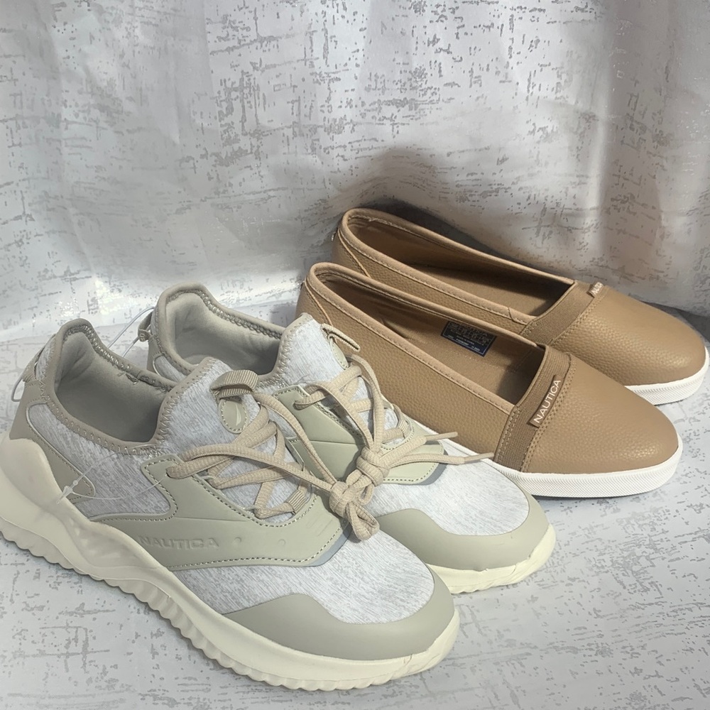 Nautica Women’s Beige and Tan Slip-On Sneakers & Casual Loafers Duo